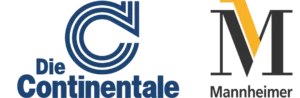 Logo der Continental und der Mannheimer, jeweils in blau und orange dargestellt.