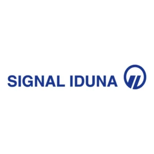 Logo von SIGNAL IDUNA in blauer Schrift mit einem stilisierten Symbol.